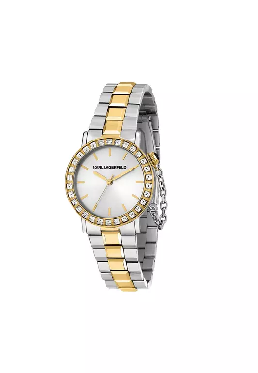 【2 Years Warranty】KARL LAGERFELD 33mm Women's Bicolor CRYSTALS Quartz Watch R0553100504