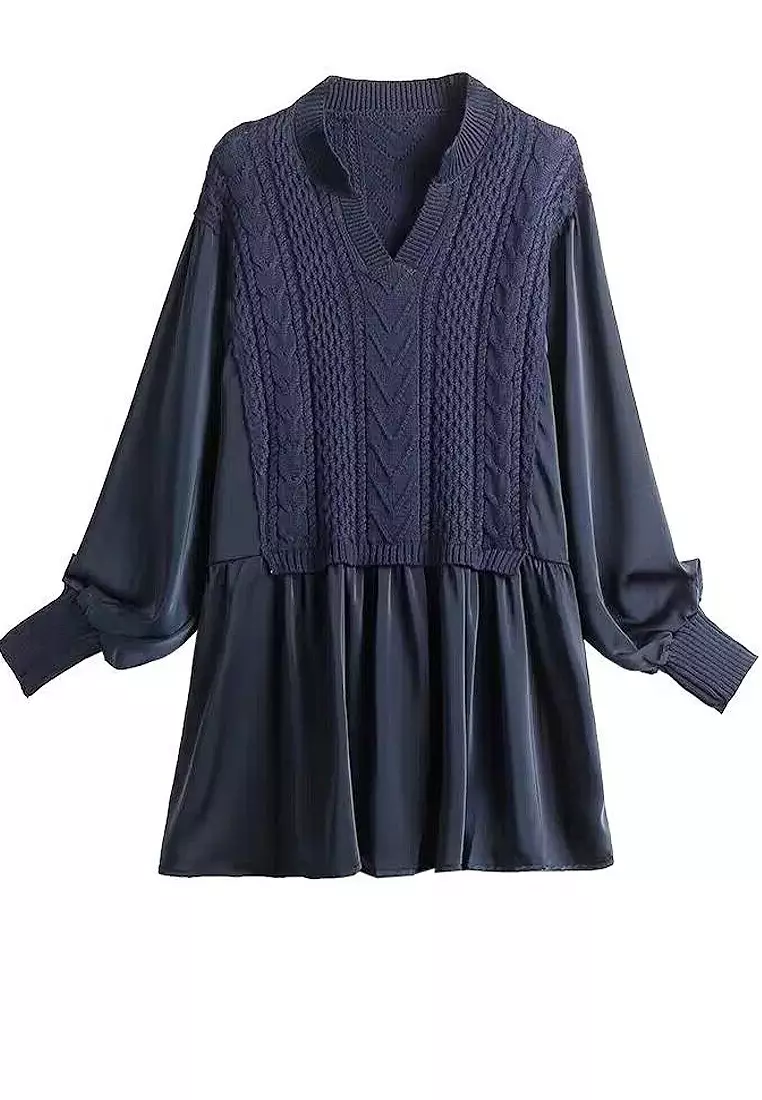 VANSA Stylish Paneled Knit Long Sleeve Shirt VCW-Bs624437