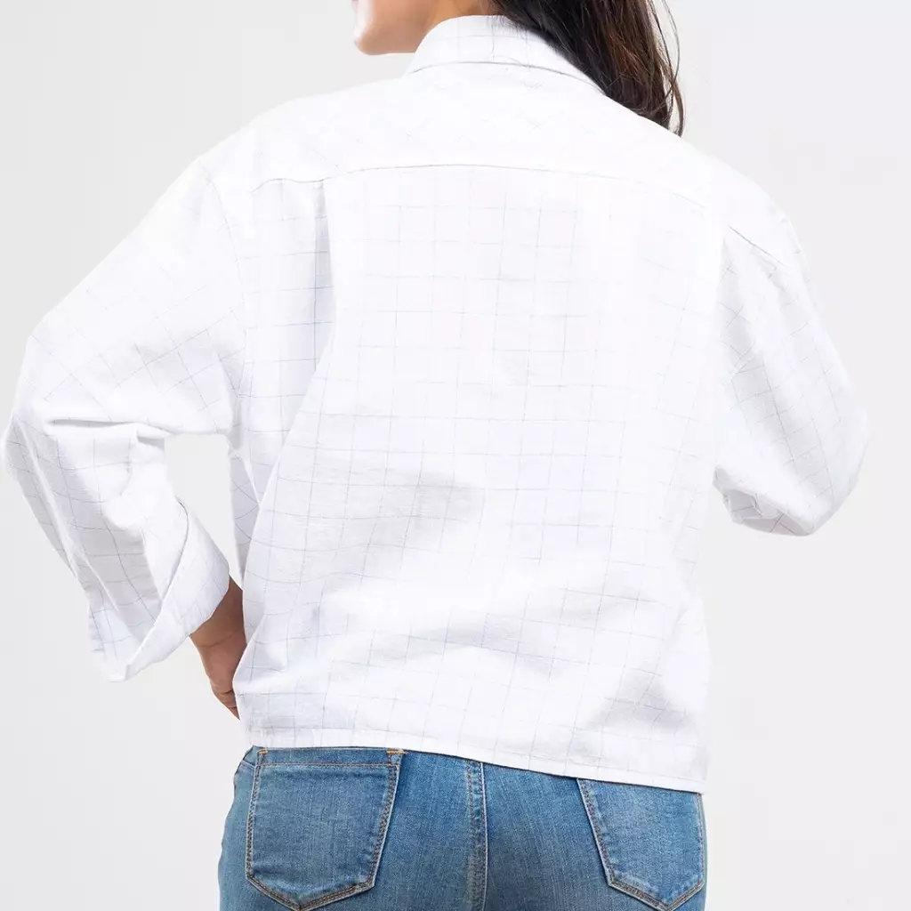 C2 Jaclyn Blue Kemeja Oversize Crop - Boxy Shirt Wanita