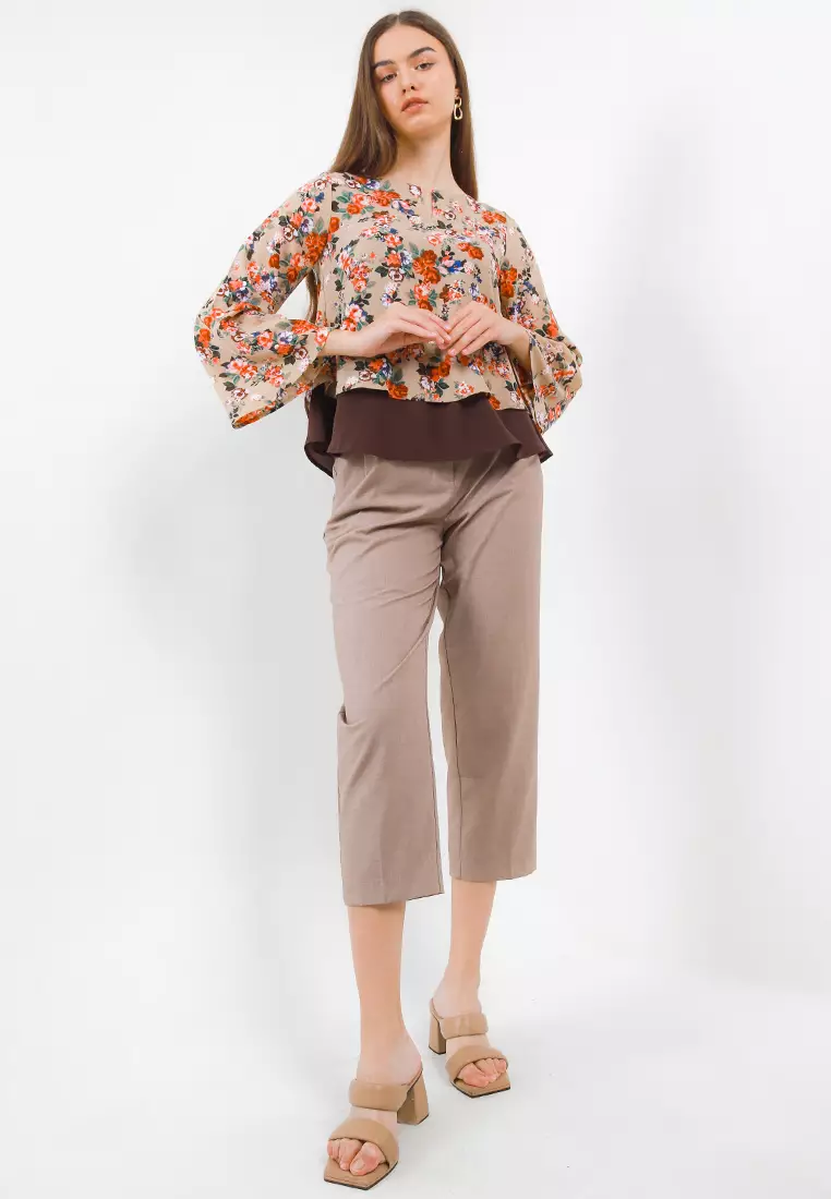 Elga Blouse In Brown Floral Print