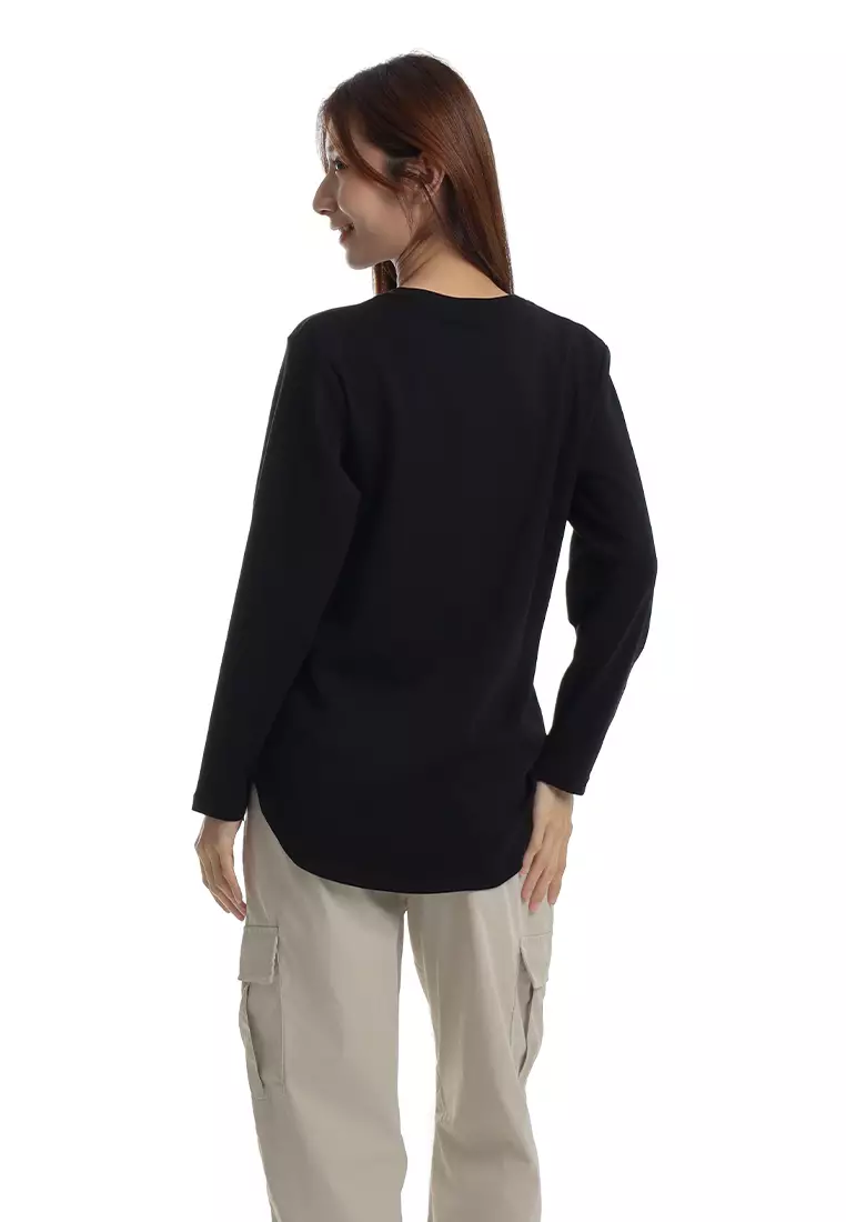Forest Ladies Cotton Round Neck Long Sleeve Tee - 822423-01Black