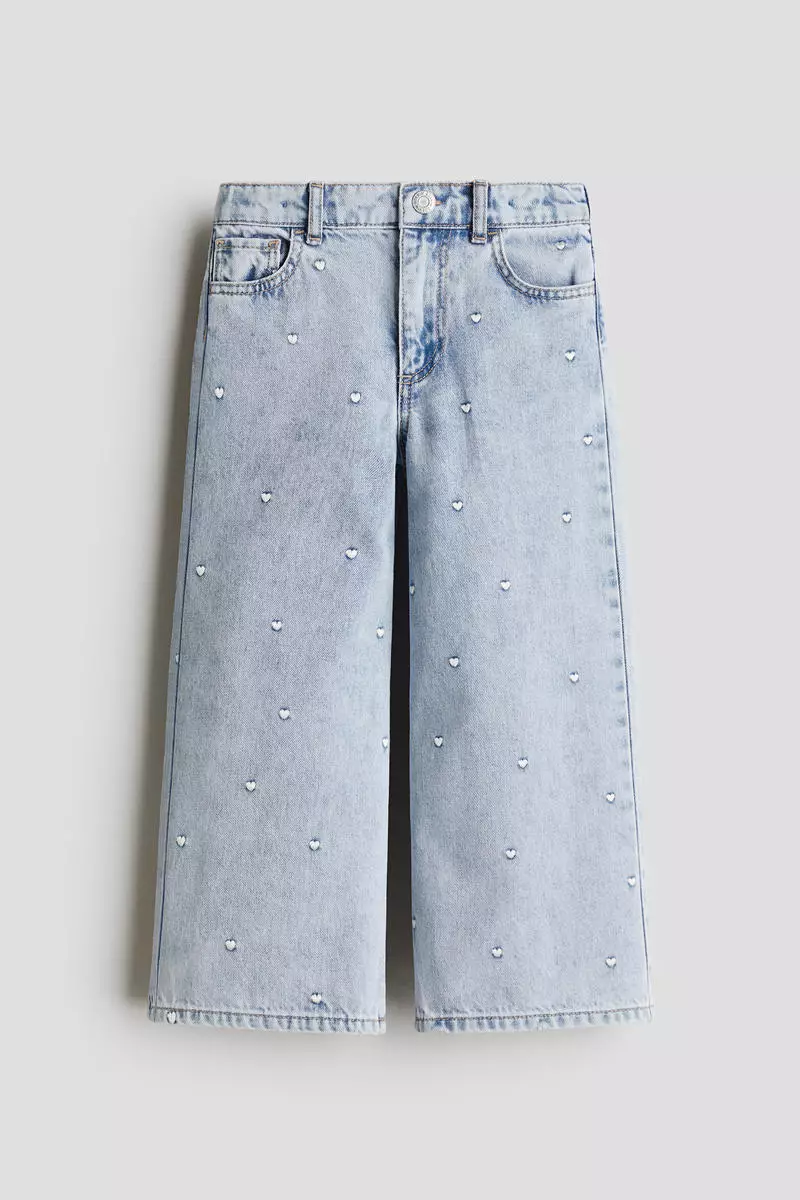 Motif-detail Wide Leg Jeans