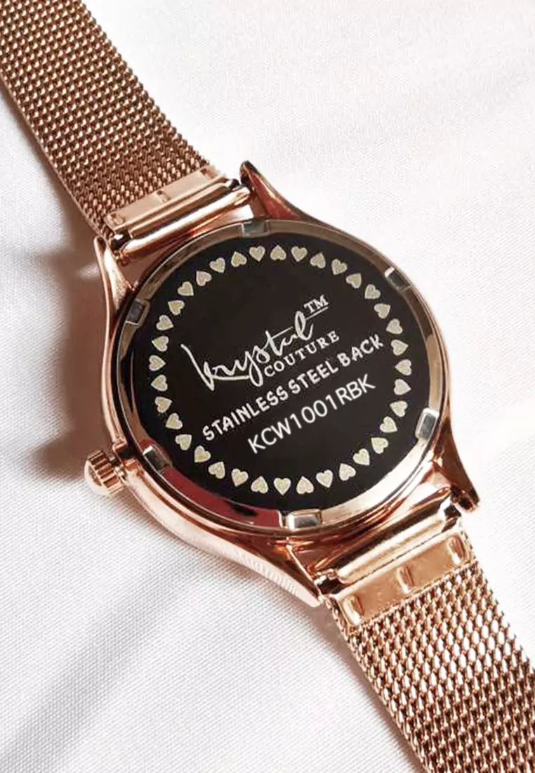 Geometric Mineral Glass Feat SWAROVSKI®Crystal Watch Rose Gold Black