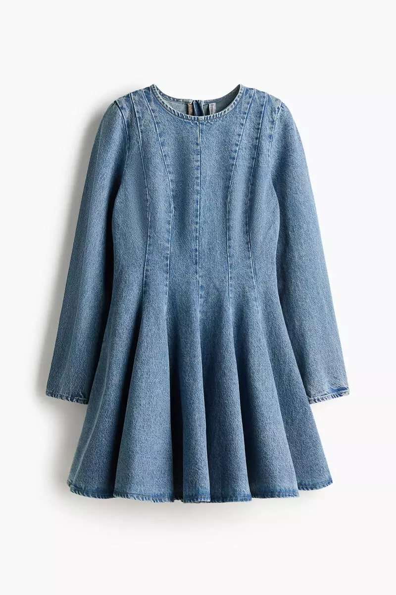 Flared-skirt denim dress