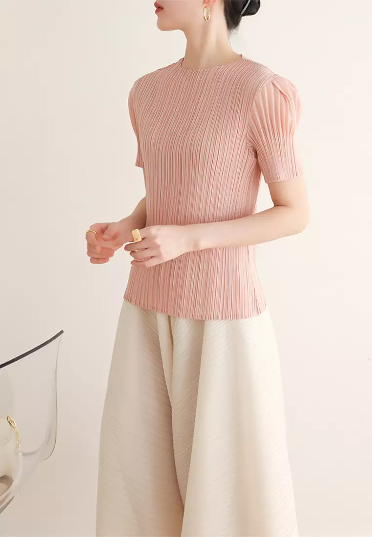 Simple Casual Slim Pleats T-Shirt CZJ2520