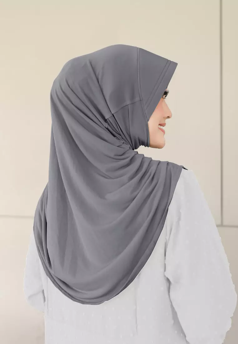 Zelena - Mahika Bergo | Hijab Instan Daily | Bergo Pad Kerut - Smoke Grey