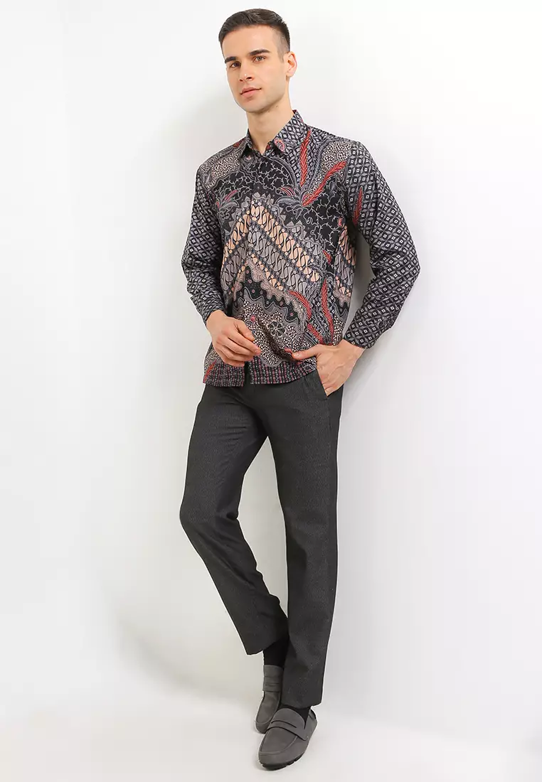 Sandro Kemeja Batik Exclusive Premium Pria Casual Modern Lengan Panjang
