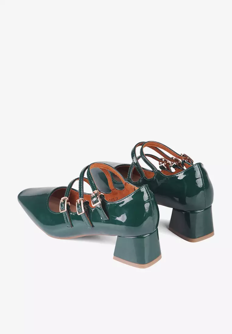 New Lenore Mary Jane Block Heels in Green