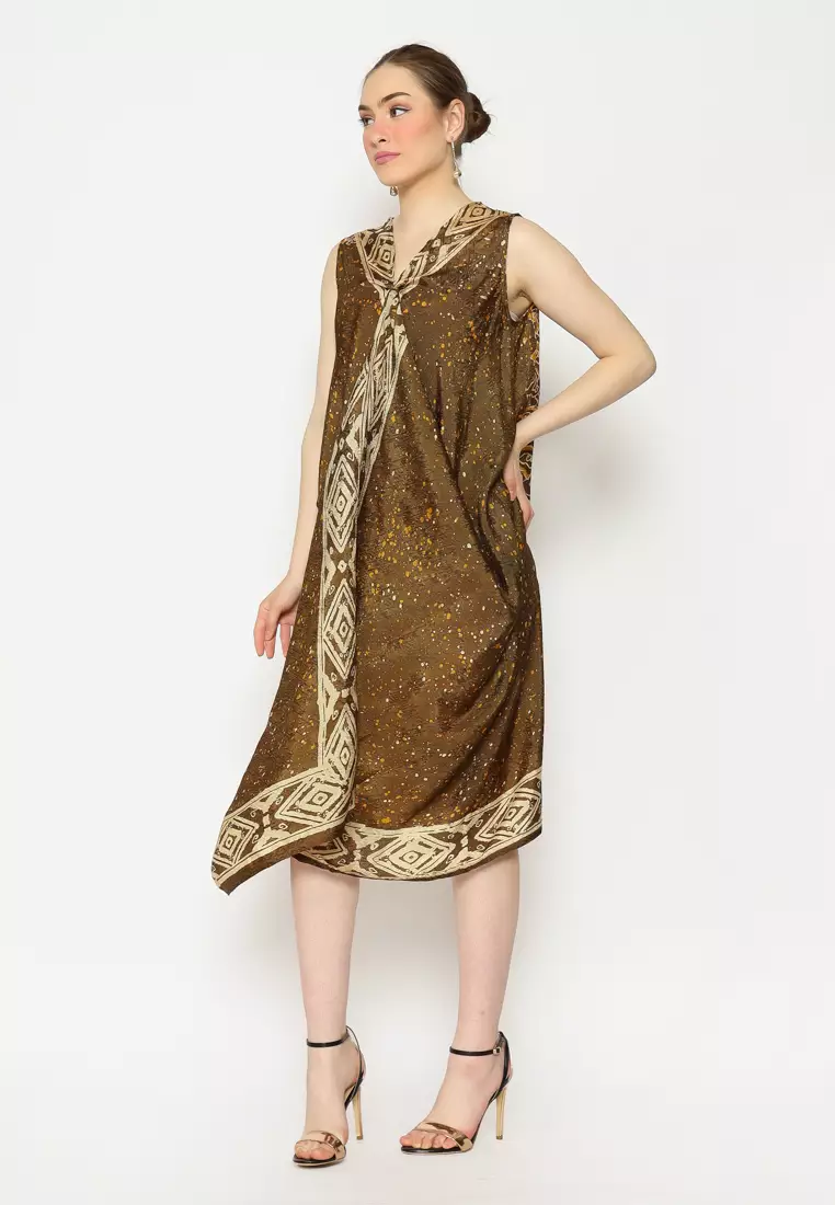 Rinjanie Batik - Dress 4 Sisi Olive Green - Batik Megamendung Kontemporer - Dress Batik Unik - Dress Sleveless Batik - Dress Batik Kekinian - Batik Cap Mix - HKNS - HO