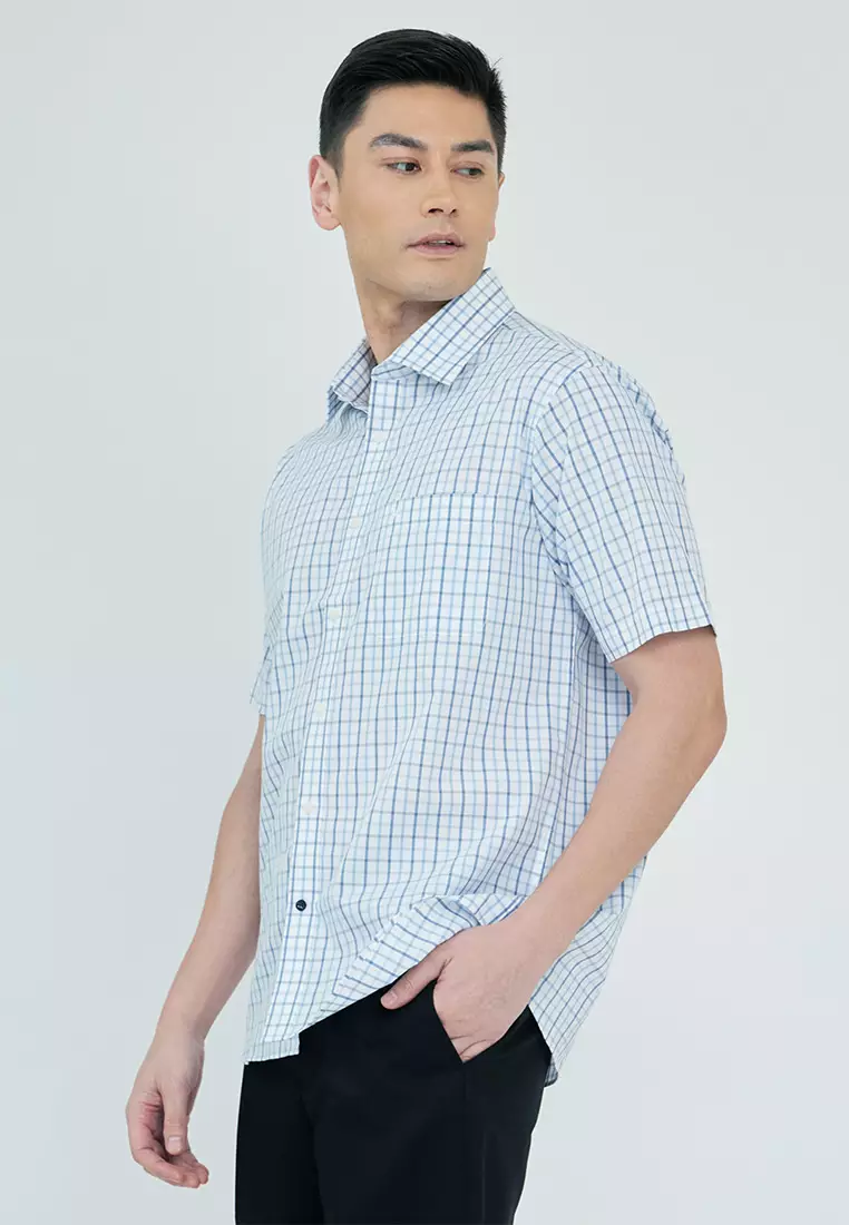 Plaid Poplin Cotton Executive Short Sleeve Shirt