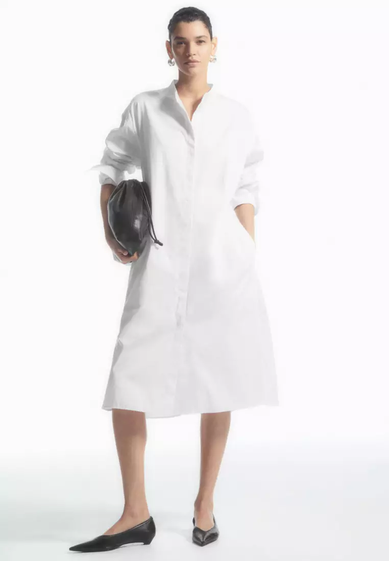 Oversized Grandad-Collar Shirt Dress