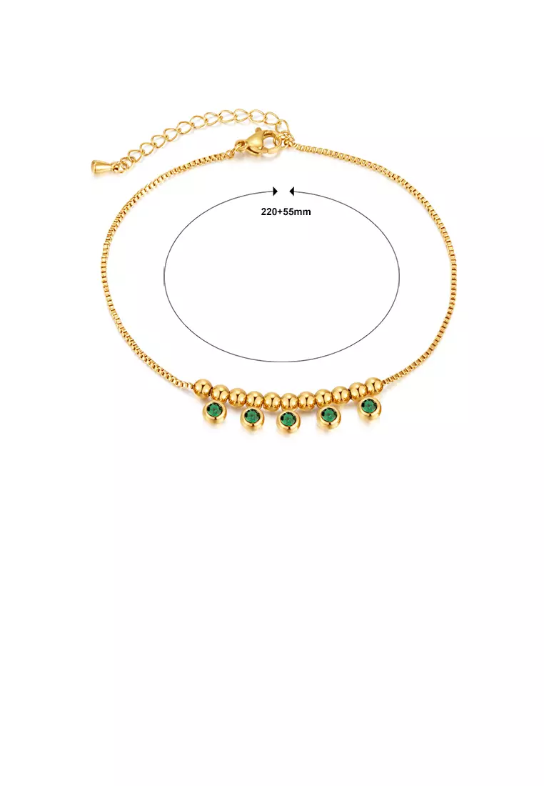 Simple and Fashion Plated Gold 316L Stainless Steel Geometric Ball Bracelet with Green Cubic Zirconia