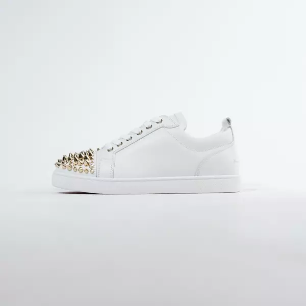 Sepatu CL CHRISTIAN LOUBOUTIN LOUIS JUNIOR SPIKE GOLD ALL WHITE LEATHER SNEAKER 100% ORIGINAL