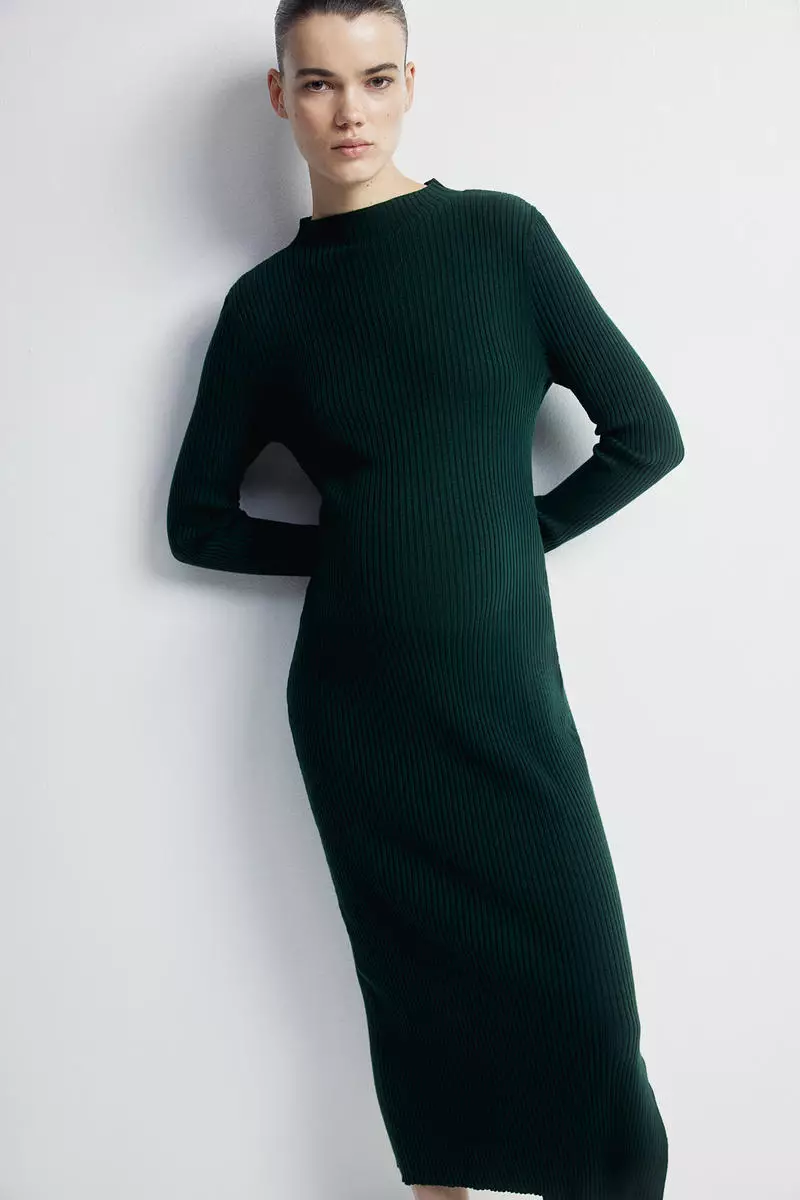 MAMA Rib-knit turtleneck dress