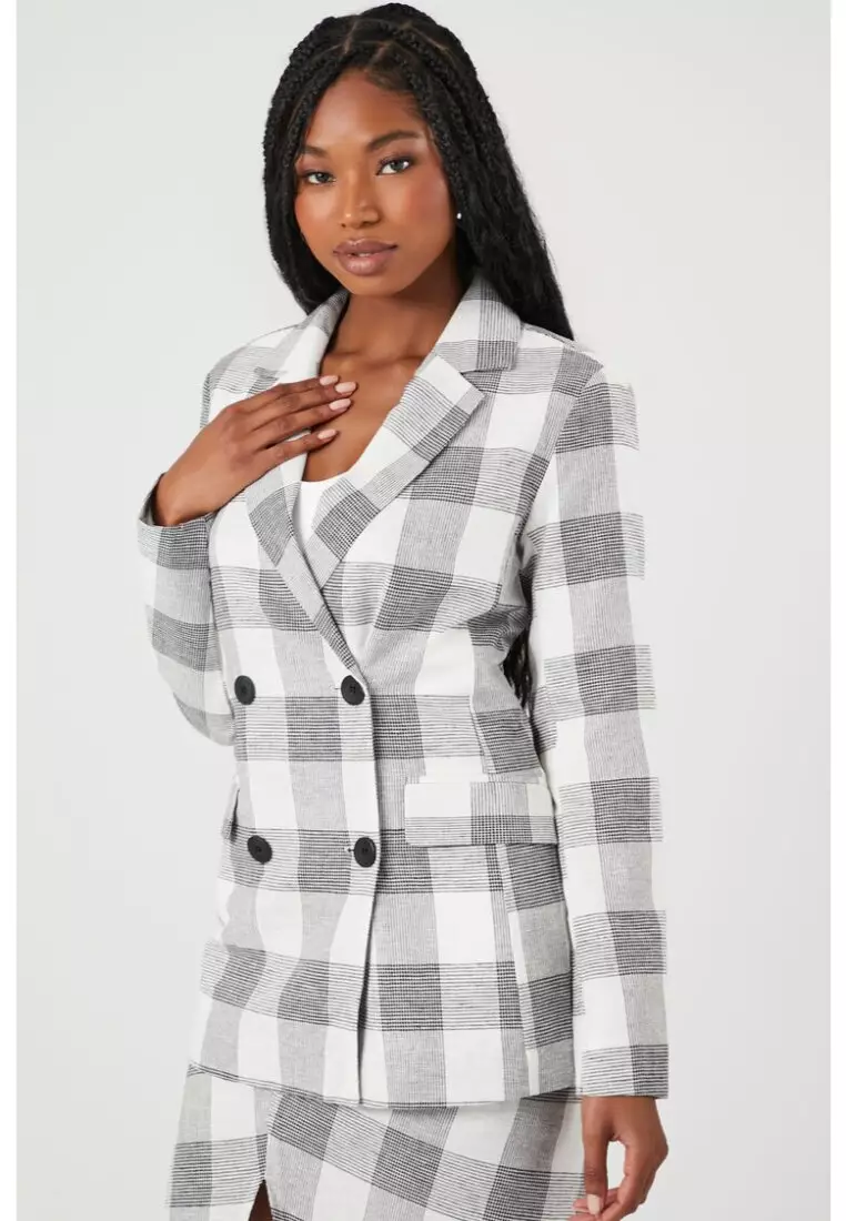 Double breasted plaid blazer sale womens