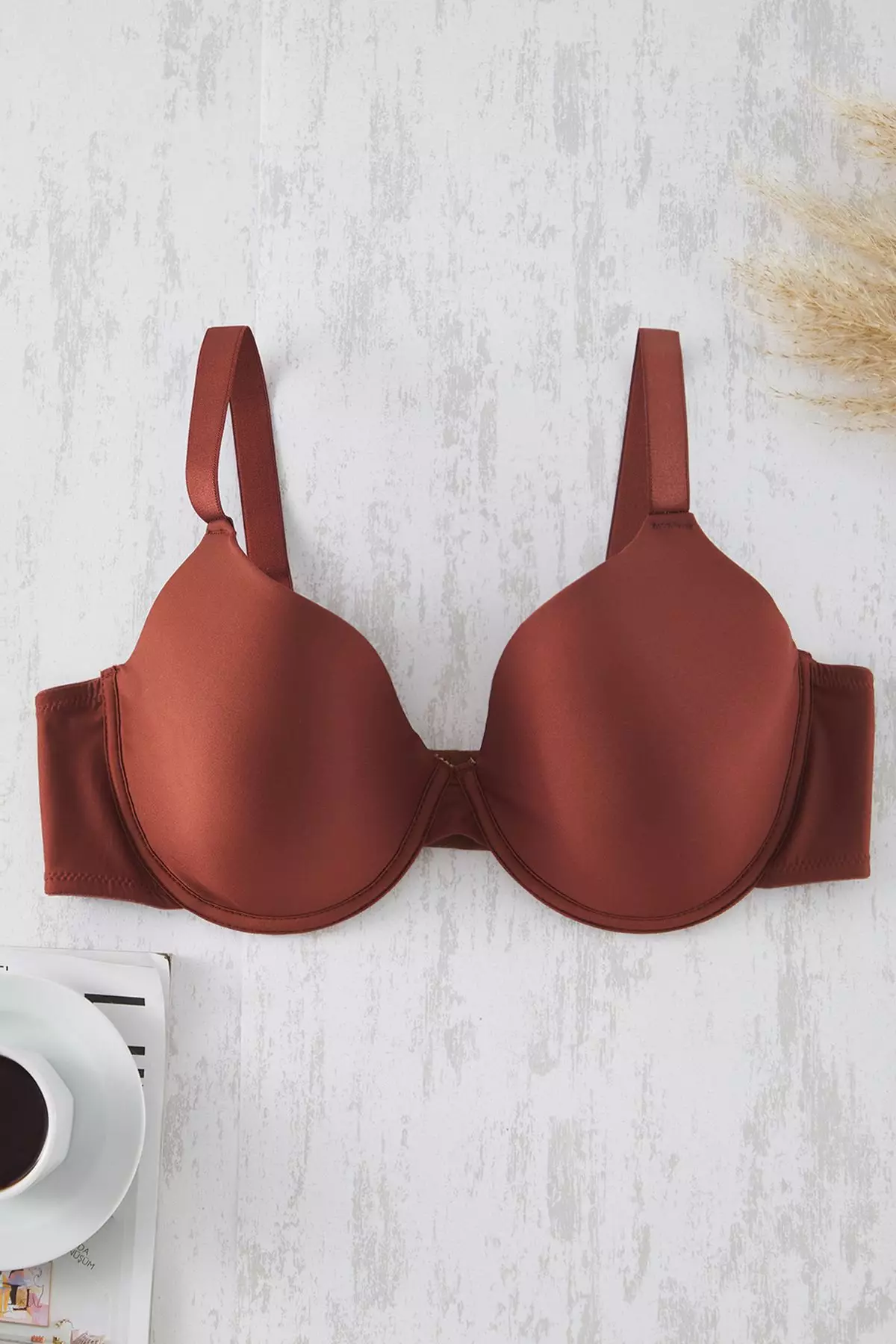 Brown Fixed Cover Adjustable Thick Straps Plus Size Bra