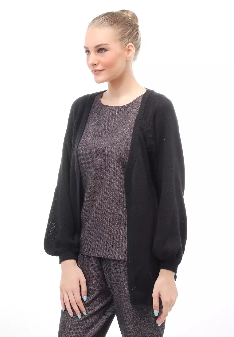 Cardigan Fashion Wanita Loose Fit Design Kasual Premium Quality - Hitam