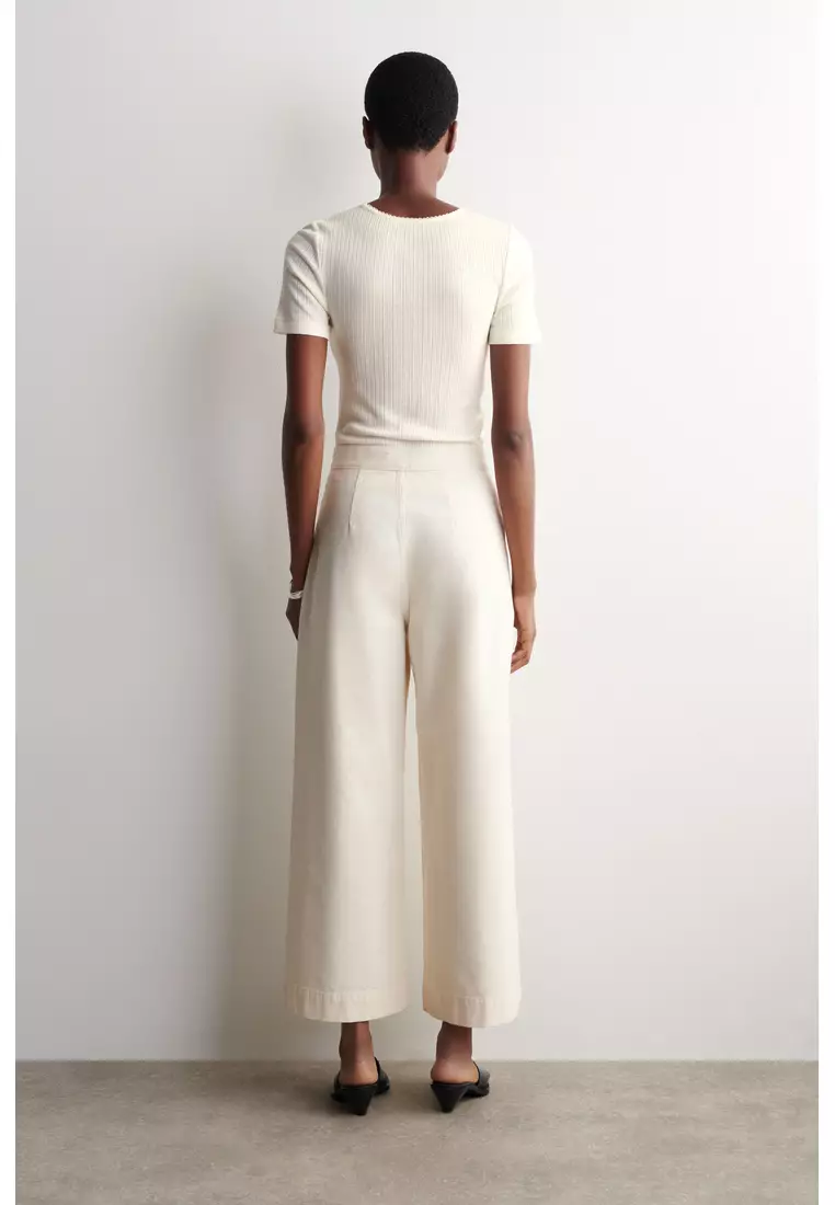 CROPPED WIDE-LEG DENIM TROUSERS