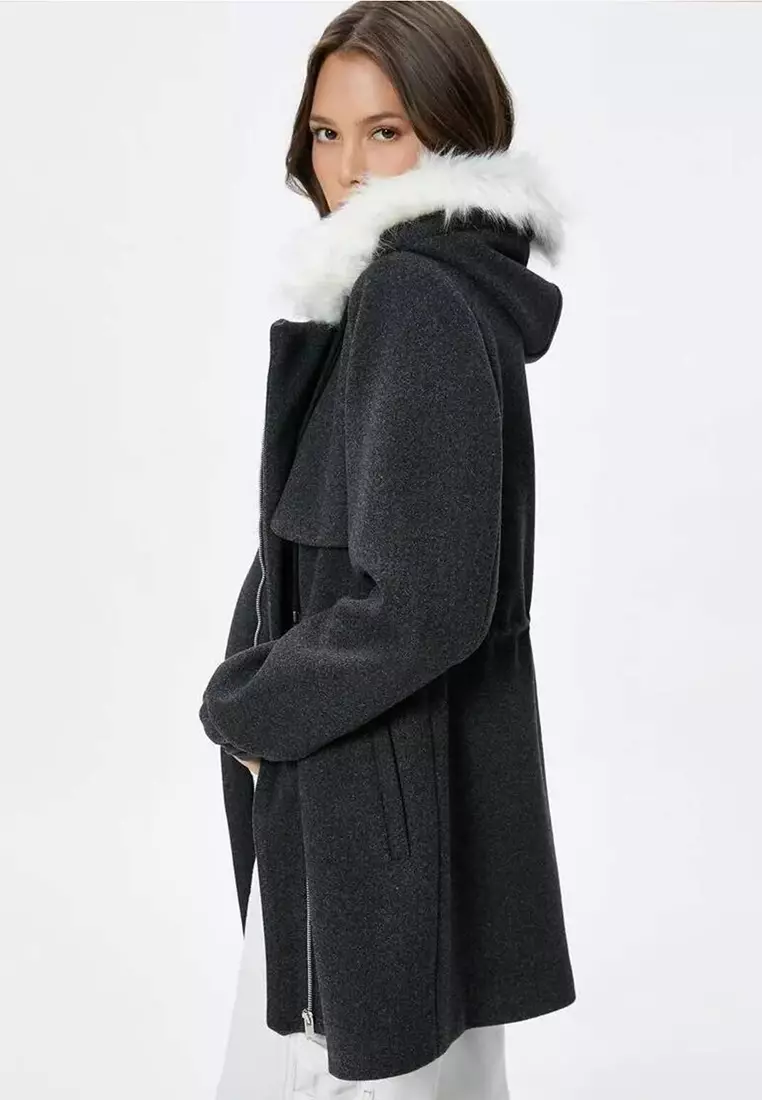 Wool Coats Duffle Coat With Faux Fur Hood Duffle Coats For Women