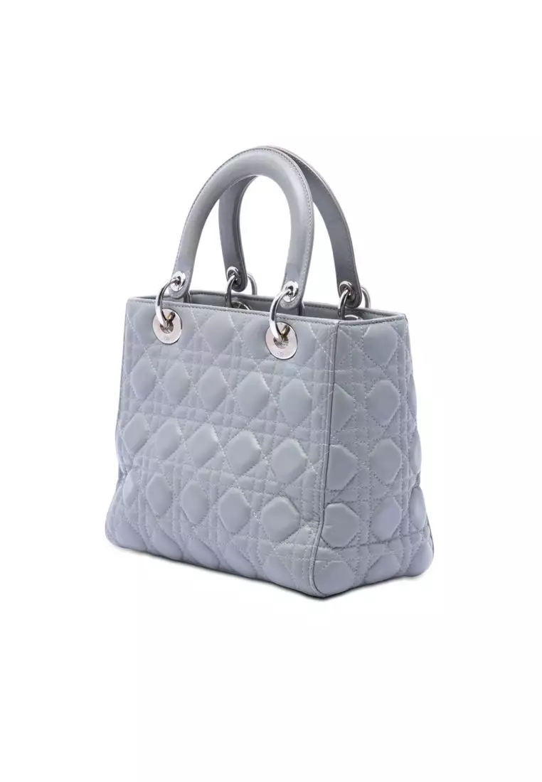 Pre-Loved Dior Medium Metallic Lambskin Cannage Lady Dior