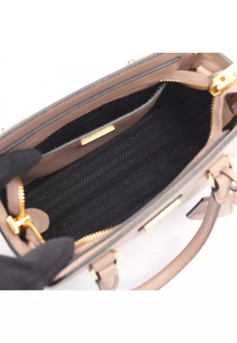 Pre-Loved Prada SAFFIANO ＋ SOFT C Handbag Saffiano leather Gray beige 2WAY
