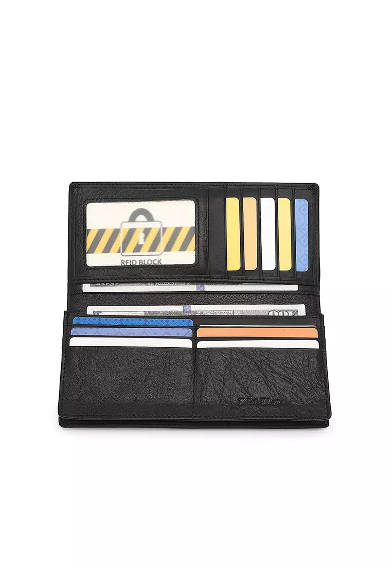 Men's Genuine Leather RFID Blocking Bi Fold Wallet - Black