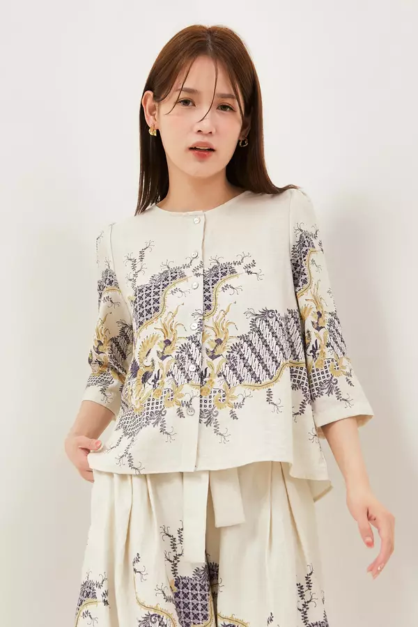 MINIMAL - Kanza - Blus Motif Parang - Beige Colour Beige
