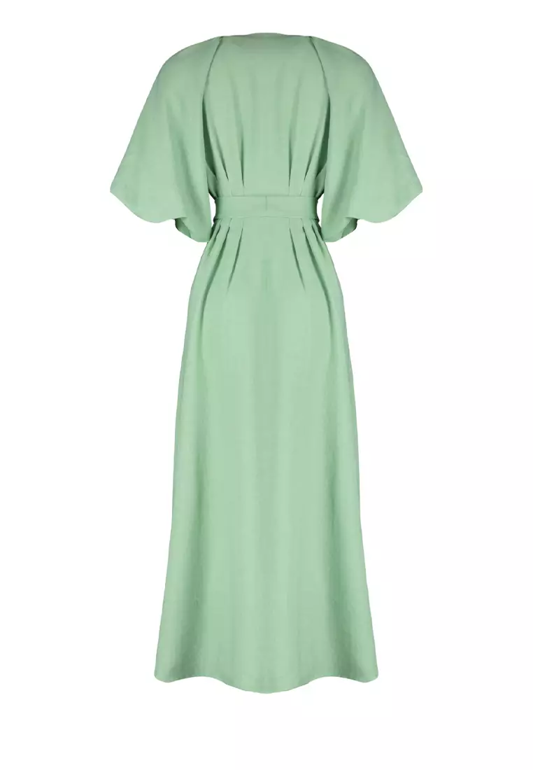 Belted Half Balloon Sleeve Shirt Dress