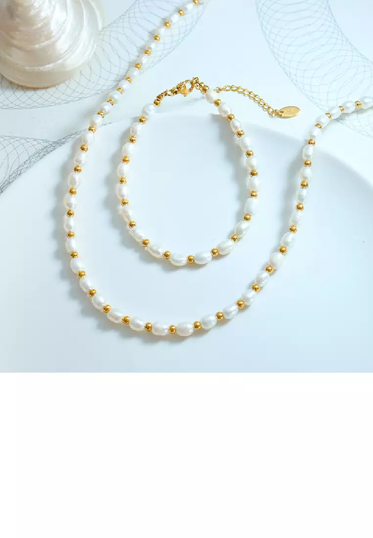 Gold chain with pearl beads on sale