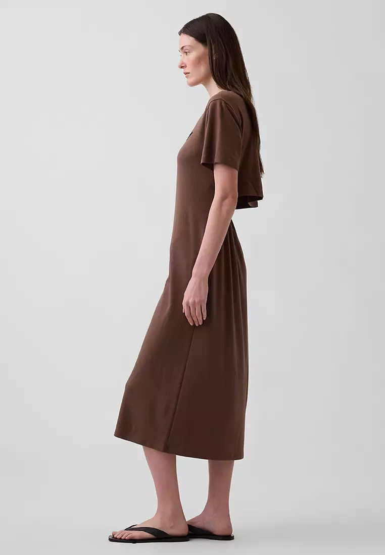 Relaxed Fit Logo Cut Out T-Shirt Midi Dress