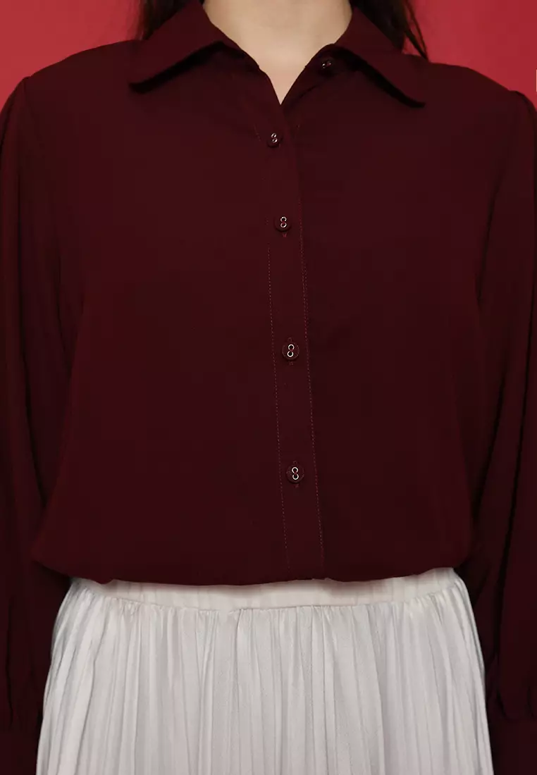 Plain Shirt Maroon Long Sleeve By Brilliant Girl Warna MARUN