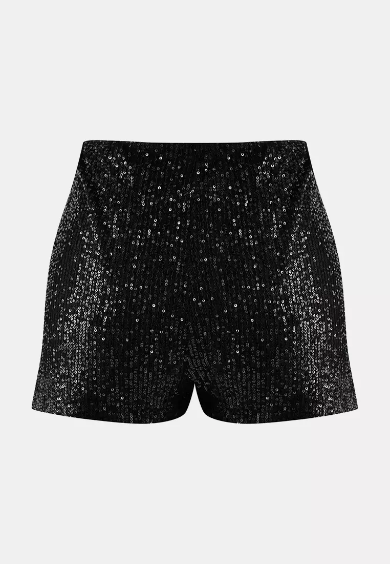 Black Extra/Super Mini Knitted Sequin Shorts Tpraw26Sr6