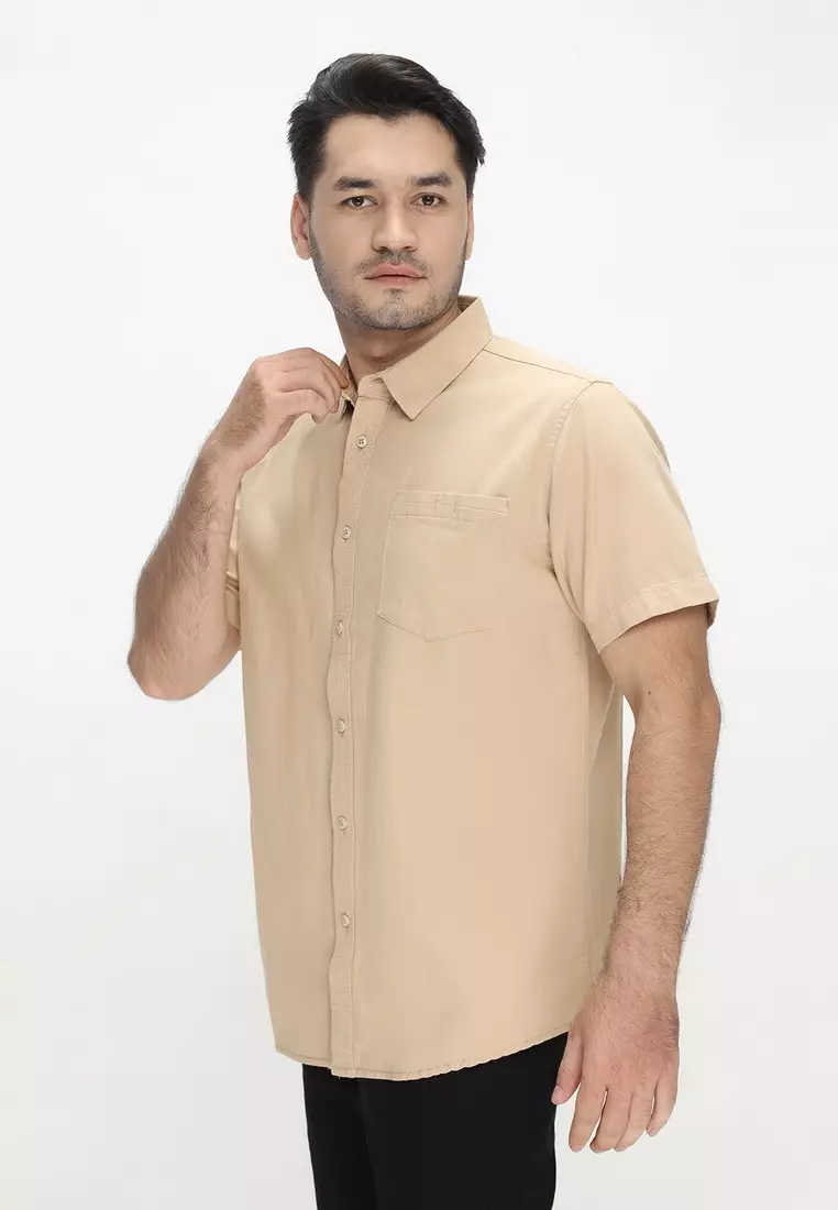 POLICE Kemeja Polos Cotton Khaky Muda Regular Fit Pria