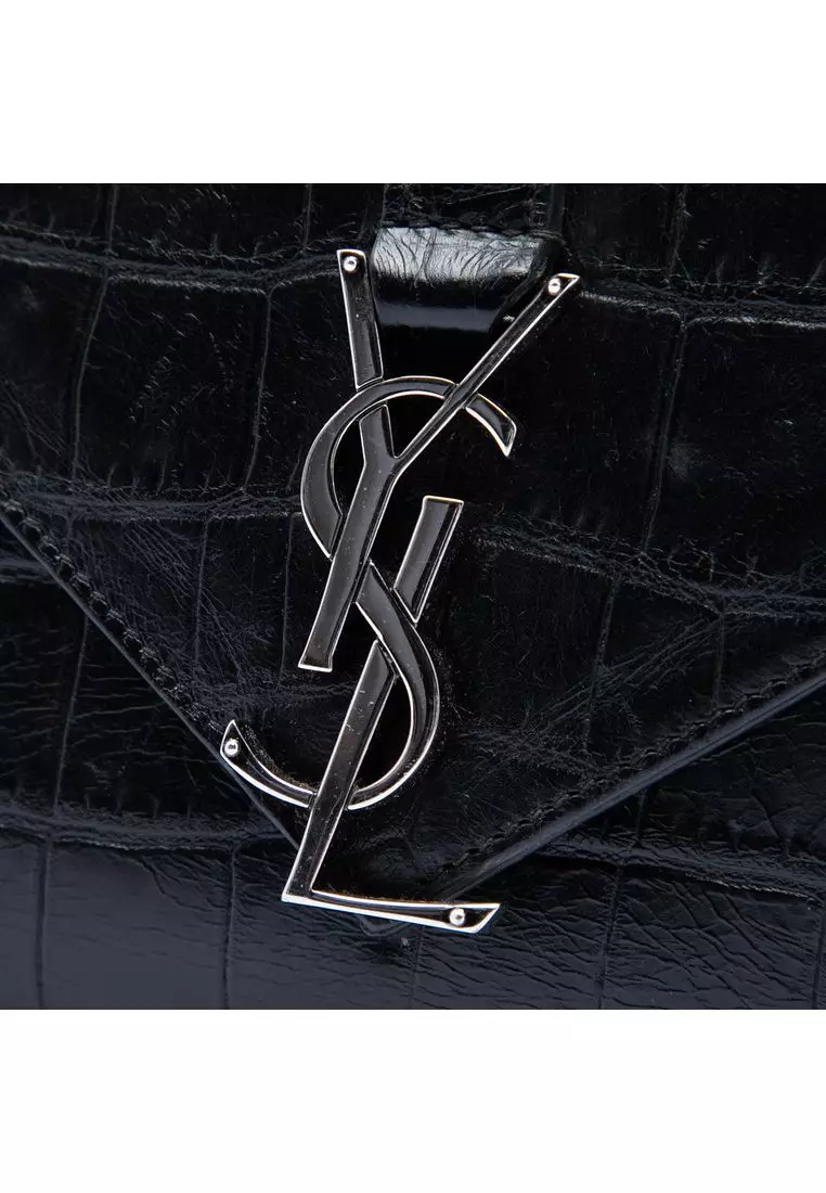 Pre-Loved Saint Laurent Medium Croc Embossed Leather Monogram College Satchel