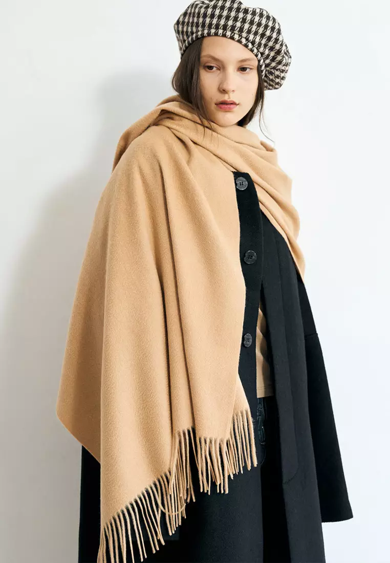 Aksesoris Wanita Pure 100% Virgin Wool Cashmere Shawl Syal Wanita Kasmir Khaki Skin