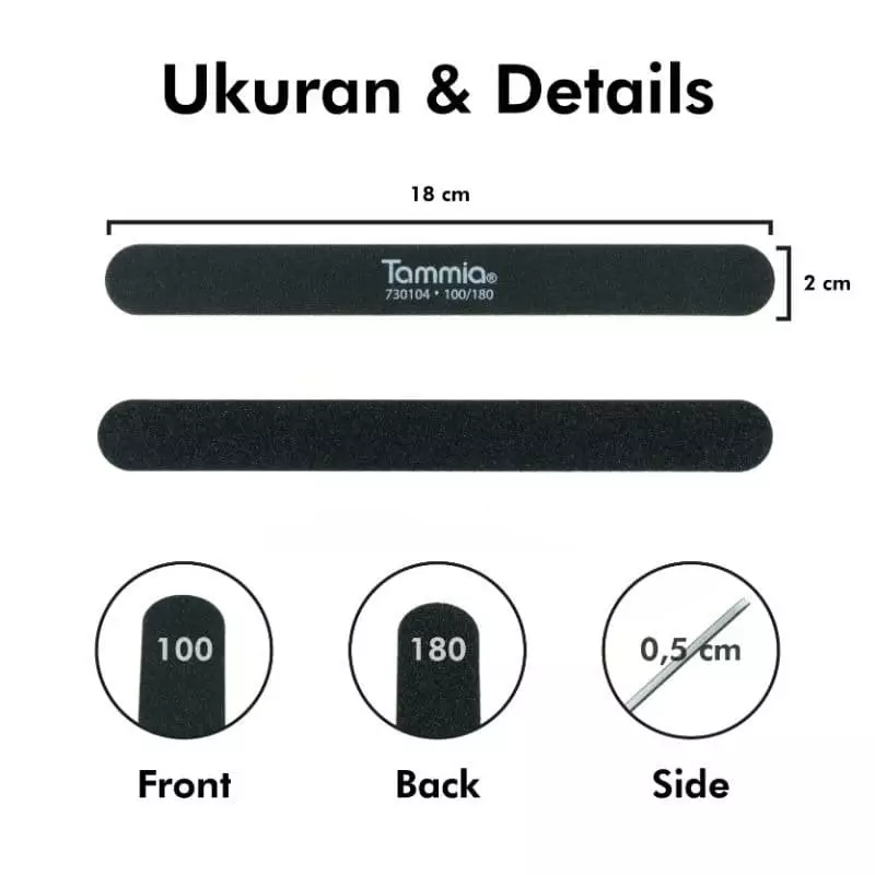 Tammia 730104 7" 100/180 straight black nail file KOREA