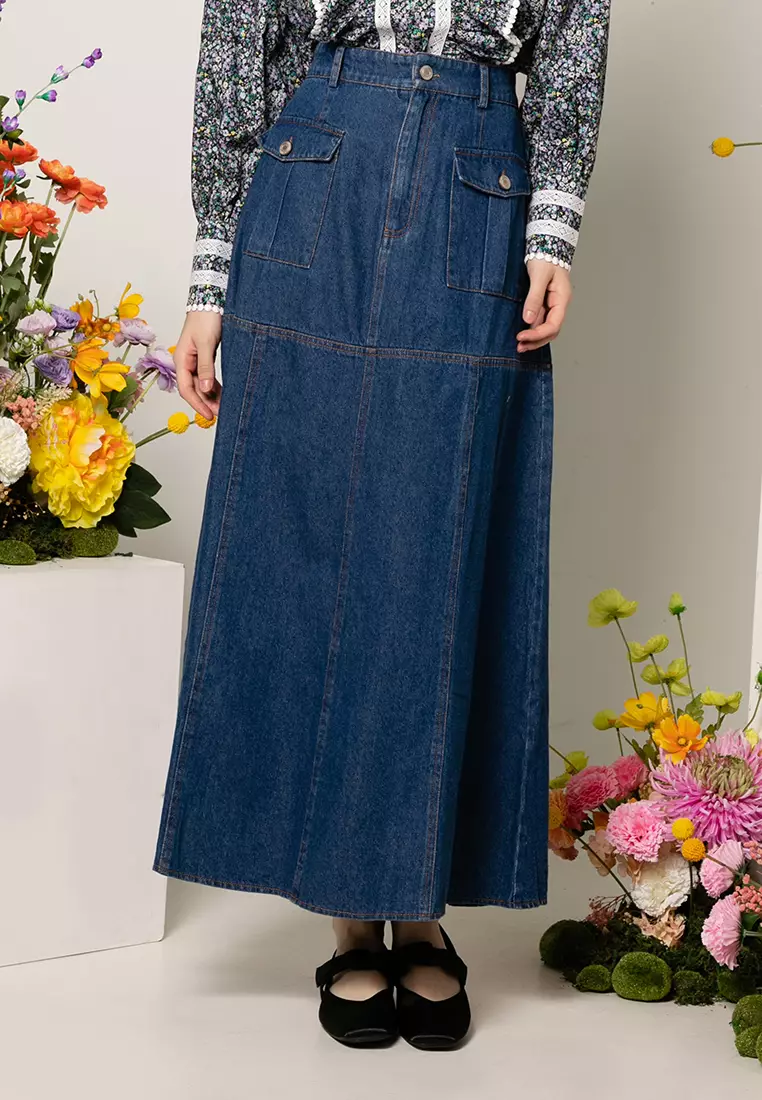 網上選購Lubna Recycled Cotton Denim Front Pocket Skirt 2023 系列