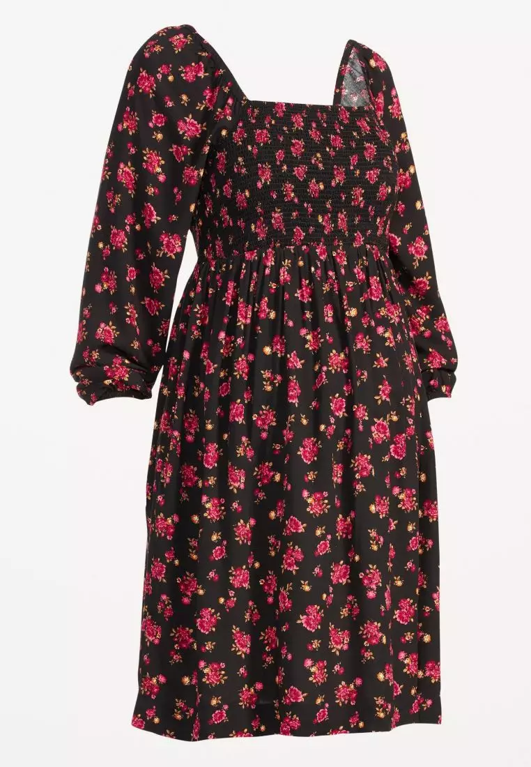 Maternity Fit & Flare Long-Sleeve Square-Neck Dress