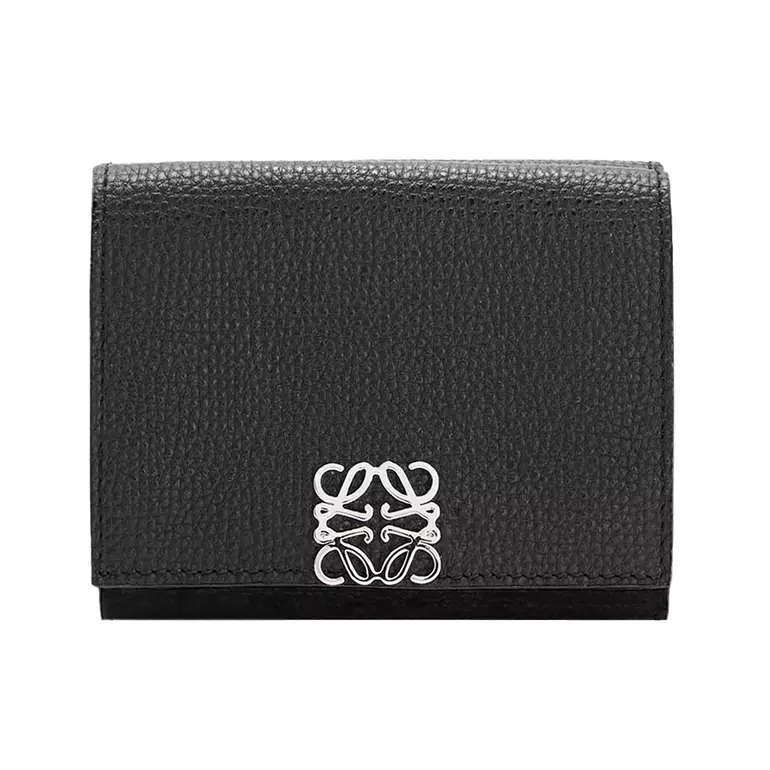 Anagram Pebble Grained Calfskin Trifold Wallet Black