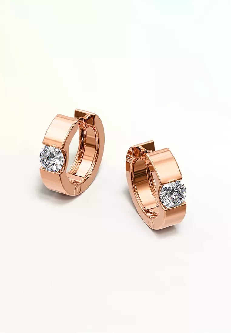 Center Stone Huggie Earrings Embellished with SWAROVSKI® crystals-Rose Gold/Clear