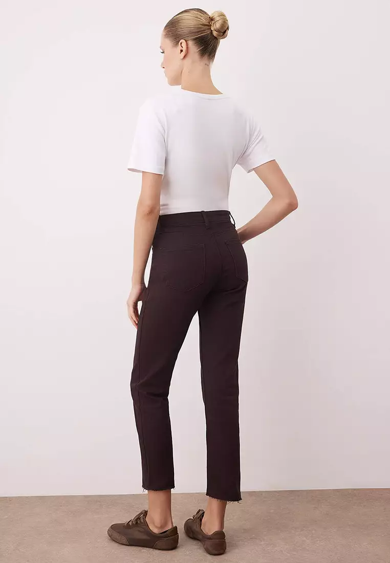 Brown High Waist Cut-Out Leg Comfort/Flexible New Mom Jeans Twoaw26Je26