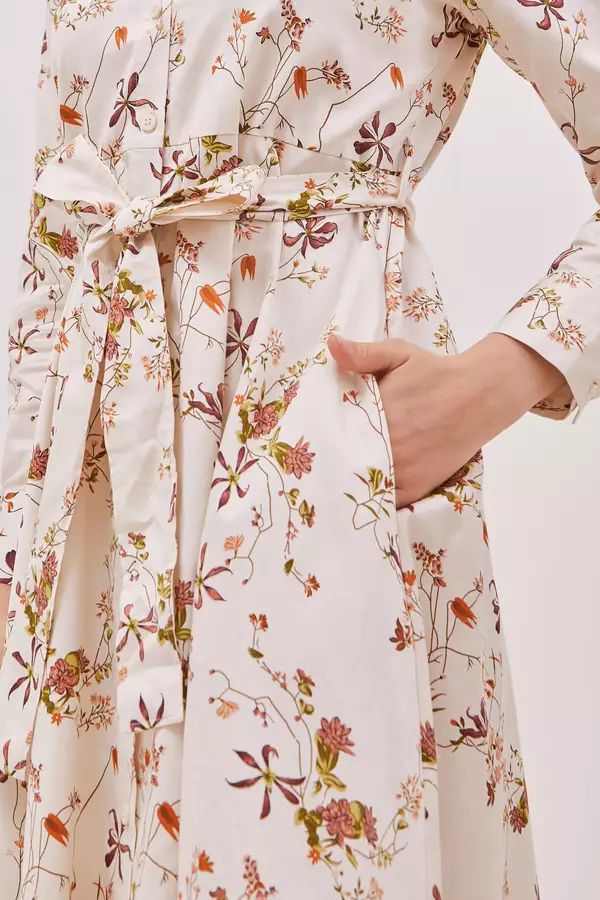 MINIMAL - Garina - Dress Maxi Motif Bunga - Beige Warna Beige