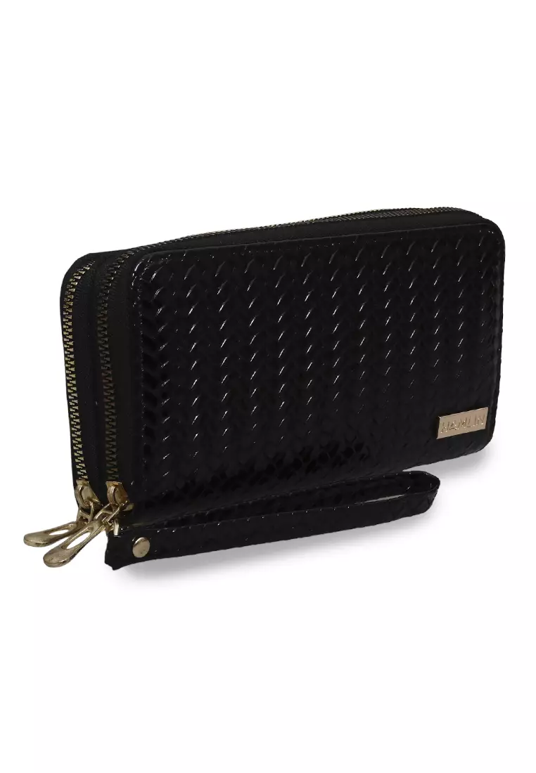 Dyara Dompet Panjang Wanita Desain Elegan Long Wallet with Short Strap Material Leather ORIGINAL - Black