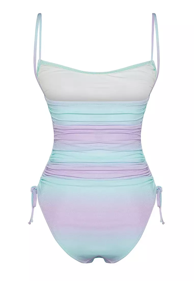 Gradient Patterned Draped Swimsuit