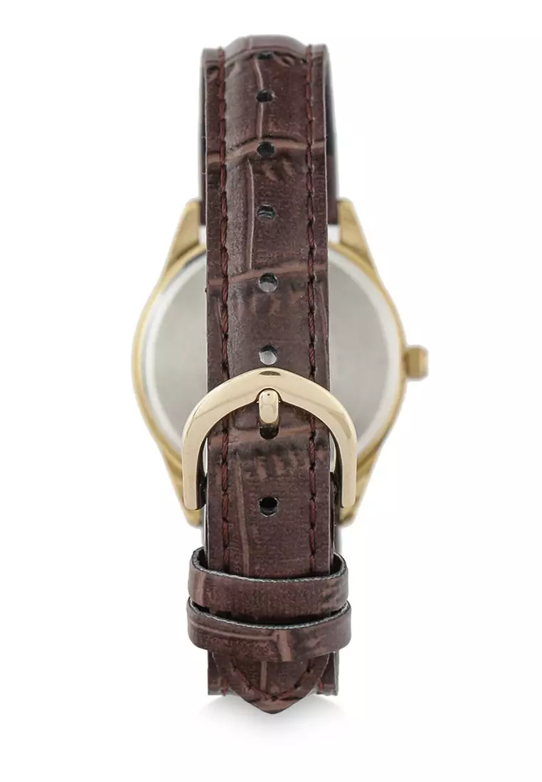 Casio Jam Tangan Wanita - Brown Gold White - Leather Strap - LTP-V005GL-7BUDF