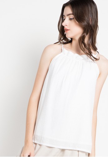 TEXTURED BLOUSE WITH RUFFLE NECKLINE