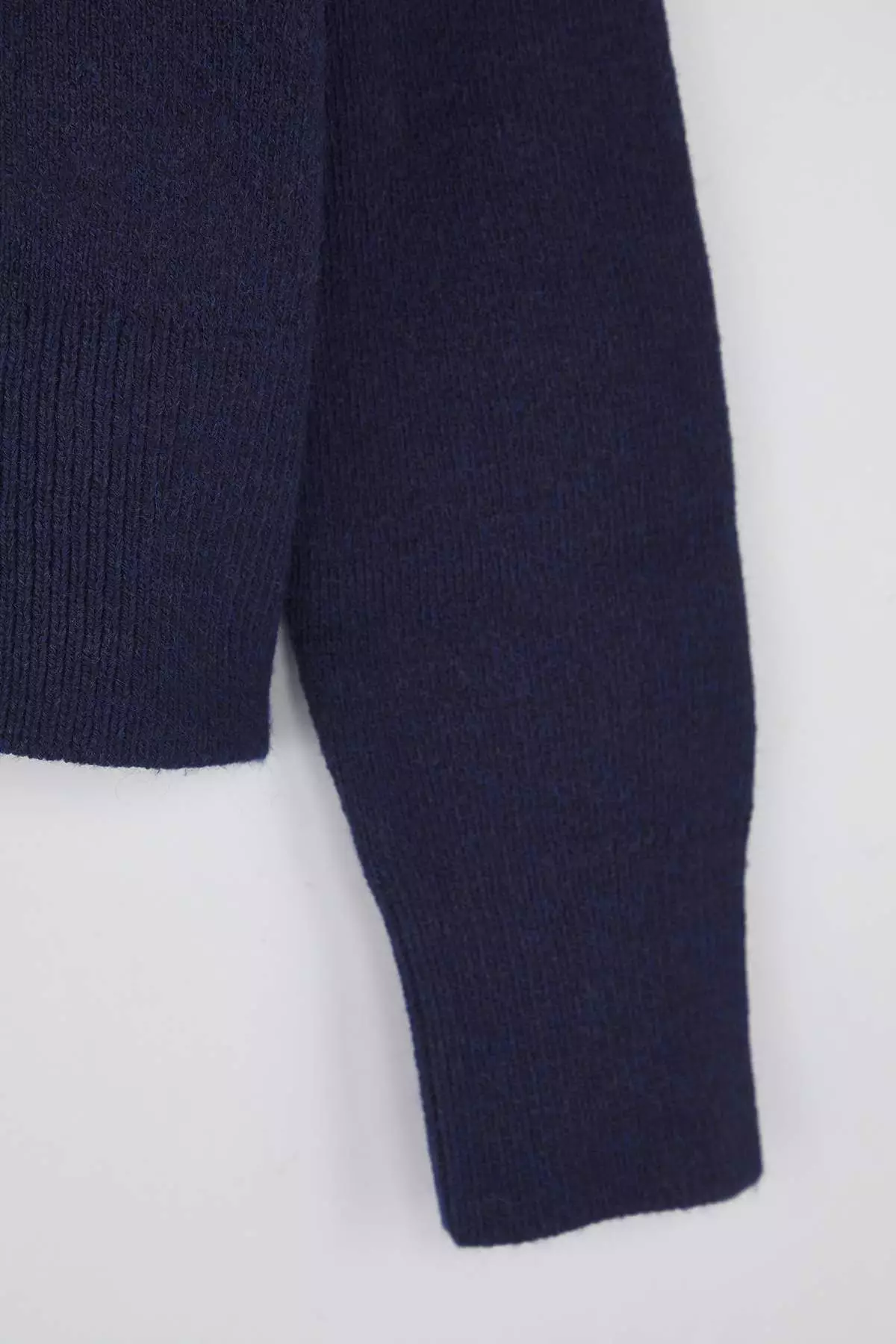 Navy Blue Turn Down Collar Soft Texture Wide Fit Zippered Knitwear Cardigan