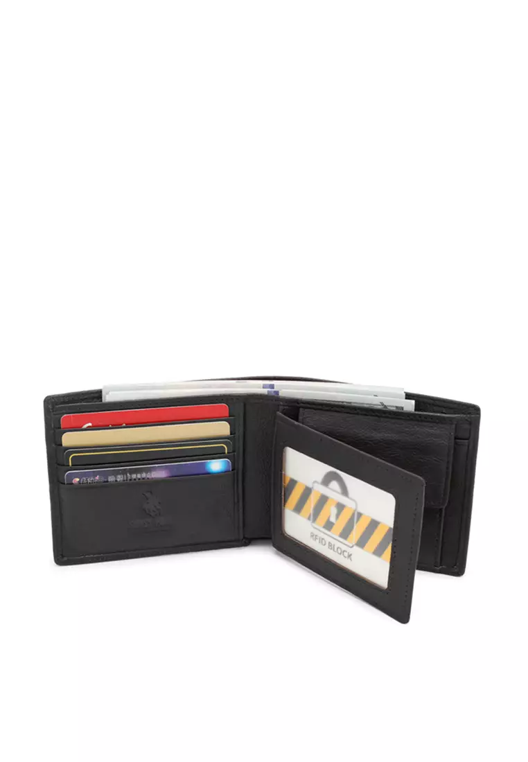 Men's RFID Blocking Tri Fold Wallet with Coin Compartment - Black