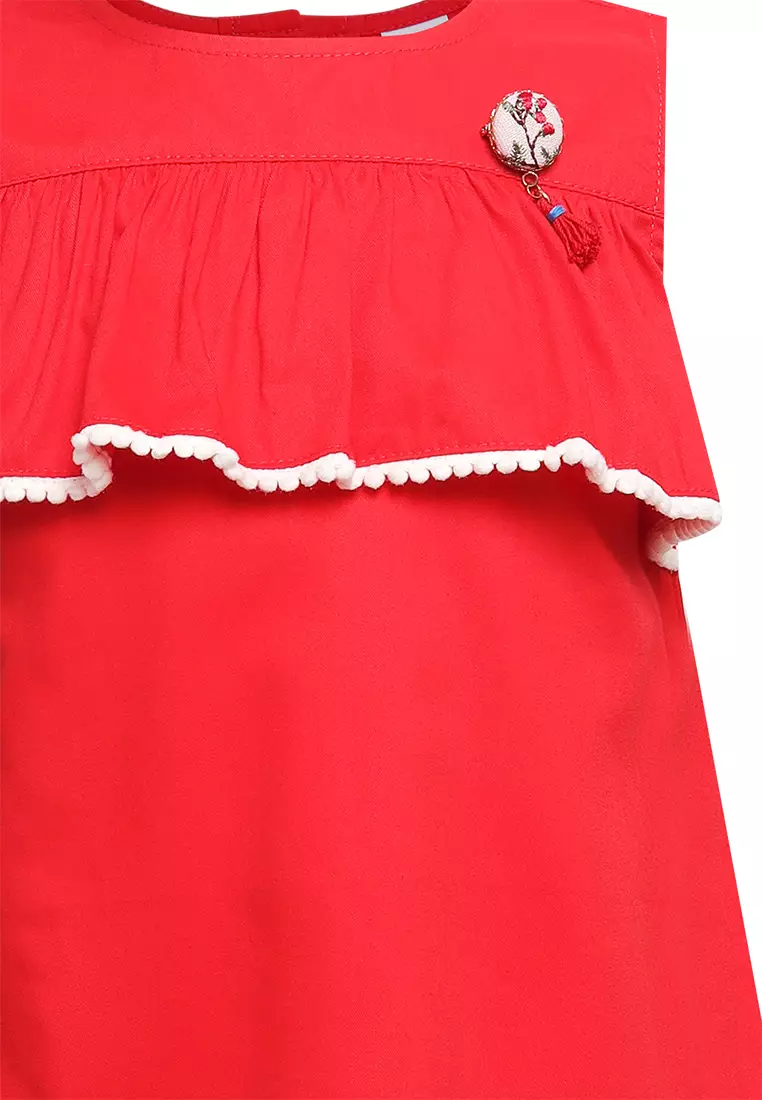 Qna Girl Leelou Dress Midi anak Merah