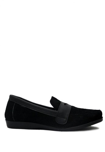 D-Island Shoes Slip On Cowhide Comfort Genuine Leather Black